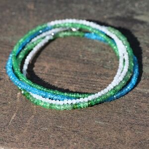 New Natural Moonstone Apatite, Tsavorite Wrap Bracelet | Necklace 14K White Gold